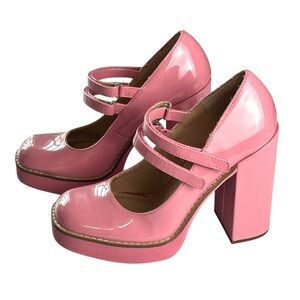 Steve Madden Twice Pink Patent Leather Platform Mary Jane Chunky Heels Size 7.5